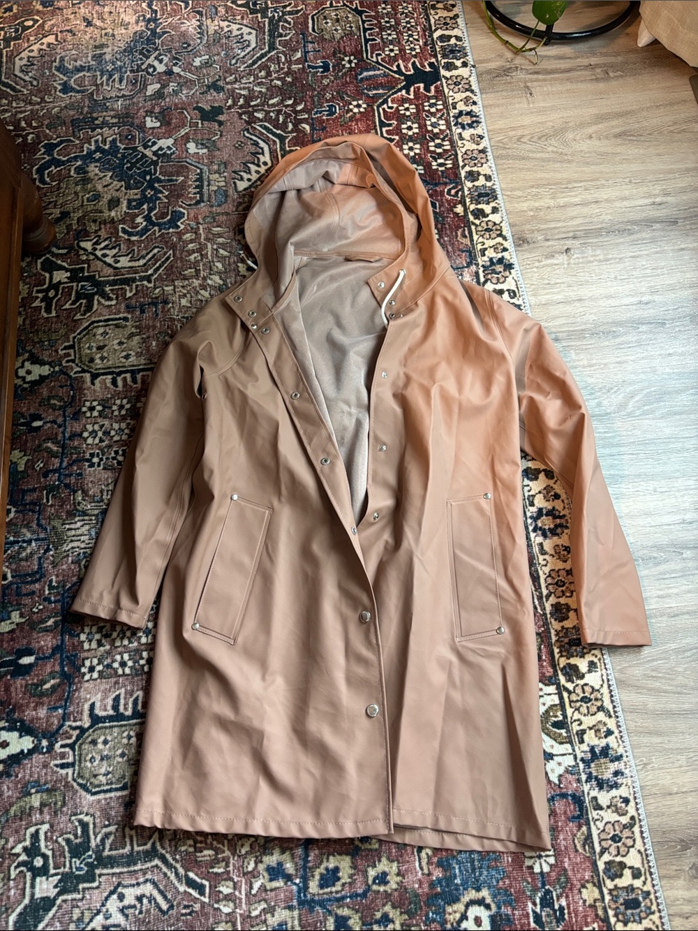 Stutterheim Hooded Trench Coat in Tan